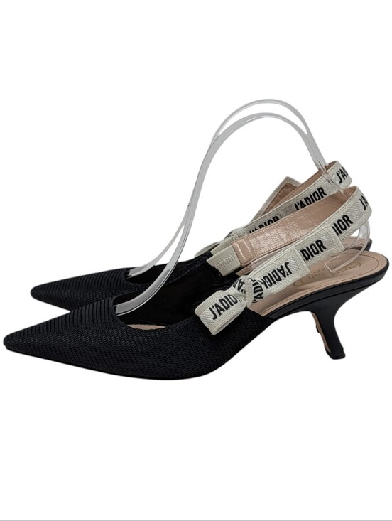 Dior Shoes - Dior Logo Black Slingback Kitten Heels J'ADIOR Ribbon Pointed Pumps Size EU 40.5